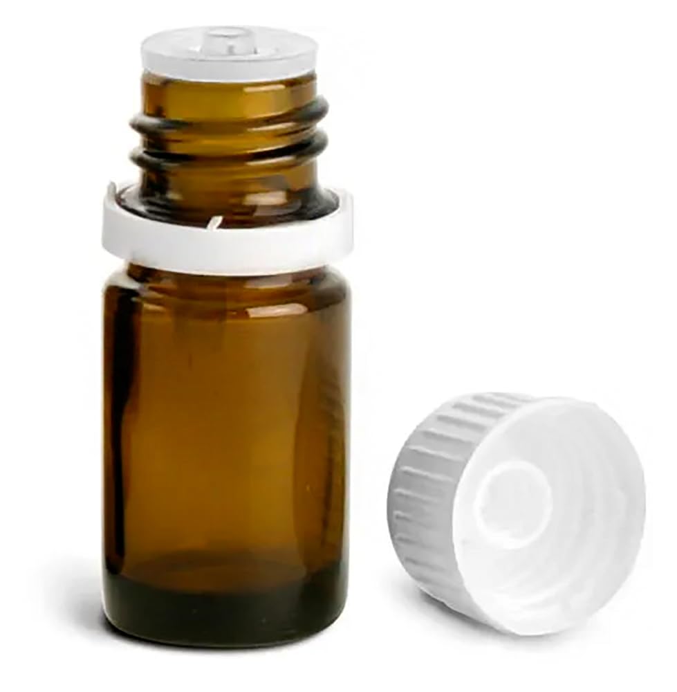 30 ml Amber Glass Euro Dropper Bottles w/White Tamper Evident Caps and Orifice Reducers