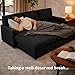 JAMFLY Pull Out Sleeper Sofa Bed with Storage Chaise, L-Shaped Corduroy Sectional Couch, 3-Seater Convertible Sofa with Hidden Storage for Small Living Room, Apartment, Office, Black