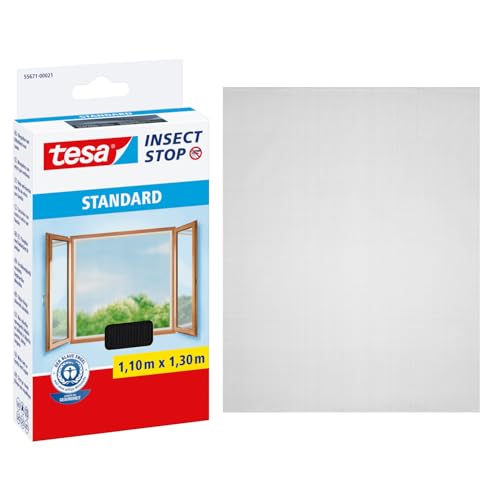 tesa Insect Stop Hook & Loop STANDARD for Windows - Self Adhesive Window Fly Screen - Cut to Desired Size - in Anthracite, 110 cm x 130 cm