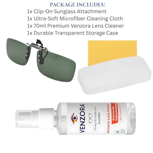 Image of Polarized Clip-On Sunglass Attachment for Prescription Glasses | UV Protection | Flip-Up Design | Includes Lens Cleaner, Microfiber Cloth & Storage Case | Men & Women