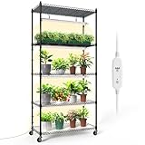 Bstrip Pflanzenregal mit Pflanzenlampe, 5-stufiges Pflanzengestell mit T8 Pflanzenlampe LED Vollspektrum mit Rollen, 3686K Wachstumslampe für Pflanzen mit Timer, 75x35x150 cm