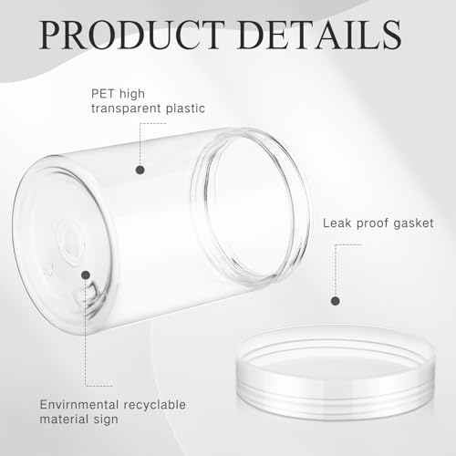 Image of Patelai 4 Pcs Plastic Jars Wide Mouth with Lids,10 Ounce,Clear | Travel Size for Creams Oils, Clear Round Storage Cosmetics Containers, Leak Proof Screw on Lids for Makeup Beauty DIY