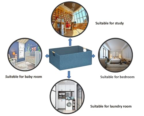 Image of Foldable Storage Box with Handles | 16.9 Inch Collapsible Organizer for Clothes, Toys, Makeup | Sturdy Cardboard Frame & Washable Fabric | Space-Saving Home Decor 2Pack