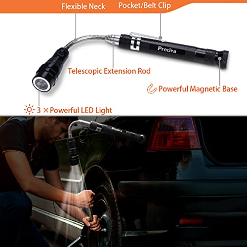 Preciva 5PCS Magnetic Telescoping Pick-up Tool Kit with 15lb and 1lb Pick Up Rod, Round and Square 360 Swivel Adjustable Inspection Mirror and Telescoping Flexible LED Flashlights by Preciva - Image 2