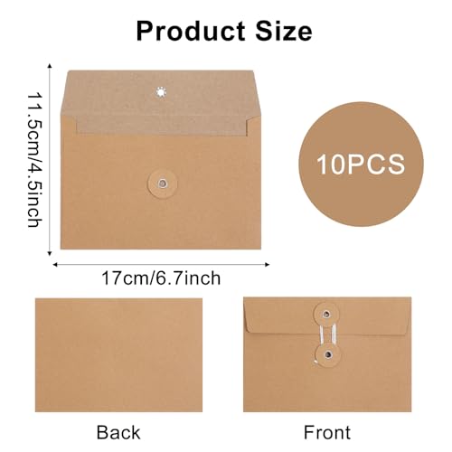 10 Stück Kraftpapier Umschläge Briefumschläge Aus Kraftpapier Verdickt 17x 11.5cm Vintage Umschläge Karten mit Siegelaufkleber für Geburtstagskarten Weihnachten Valentinstag