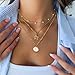 Sargetou Charm Necklaces for Women,14k Gold Plated Waterproof Dainty Choker Necklaces Summer Seashell Flower Pearl Beach Cute Cuban Paperclip Necklace Set Fashion Jewelry Gift