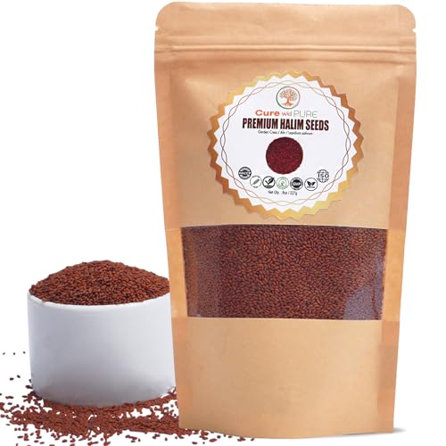 Cure wid Pure | Halim Seeds for Eating 8oz | Naturally Grown Garden Cress Aliv Haleem Seeds in Resealable Bag | Superfood Rich in Iron Fiber & Protein Supports Hair Skin & Womens Wellness