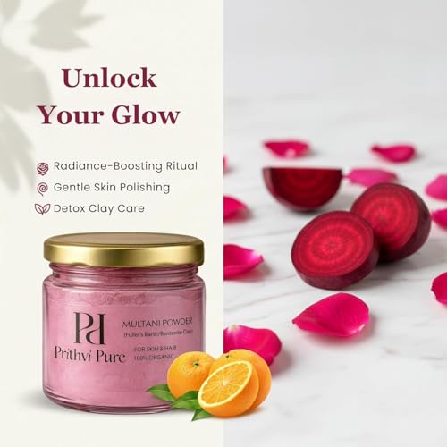 Image of Multani Mitti with Beetroot,Rose & Orange 300g | Face Pack for Skin Brightening Tan Removal Oil Control | Natural Face Mask