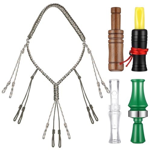 WinnerWhy 5 Pack Mallard Duck Call and Lanyard Set for Hunting, Outdoor Predator Gear for Pheasant 4 Realistic Sounding Duck Calls with 1 Hand Braided Necklace Voice Loud Sound Call Hunting