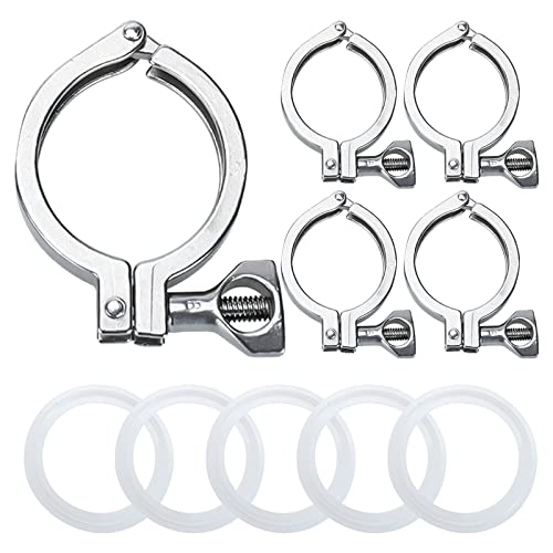 NORJIN 5 Pack 2" Stainless Steel Tri Clamp, Heavy Duty Single Pin Tri Clamp with Wing Nut and Silicone Gaskets for Ferrule TC by NORJIN - Used condition - CA$27.59