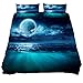 MUMIMI 3 szt. zestaw pościeli z mikrofibry poszewka na kołdrę poszewka na kołdrę poszewka na kołdrę 1 poszewka 2 poszewka na poduszkę z zamkiem błyskawicznym, lekka i miękka, pojedyncza, księżyc na morzu w magicznej nocy