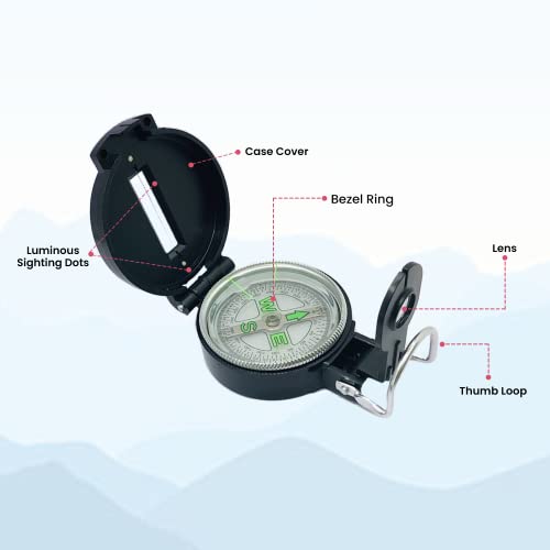 Lensatic Compass Hiking Backpacking Compass | Orienteering Compass Camping Navigation - Boy Scout Compass For Kids | Professional Field Compass For Map Reading - Best Turnonsport Survival Gifts #TOP1