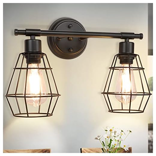 Depuley 2-Light Industrial Bathroom Vanity Light, Farmhouse Metal Cage Wall Sconces, Rustic Matte Black Wall Mount Light Fixtures, Porch Wall Lamps for Living Room, Mirror Cabinets, Bedroom, E26 Base