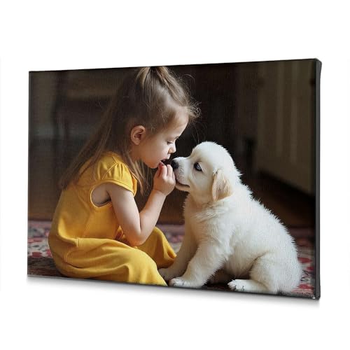 Toile murale anti-monotonie salle de bain motif fille au chiot 30x40