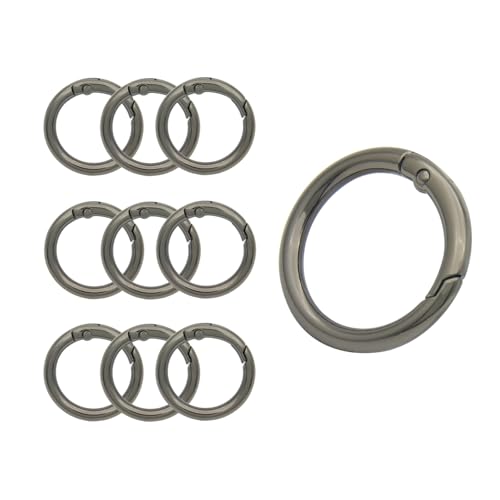10Pack 1 Inch(25mm) Gun Black Spring O Rings Clip Keychain Metal Round Carabiner Clips Keyrings Snap Hook Buckle Shoulder Bag Purse Chain Rings Clip Replacement Keychain Lanyard Leather DIY Crafts
