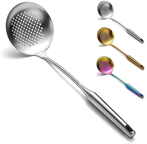Evanda Skimmer, 38 cm Stainless Steel Kitchen Strainer, Slotted Spoon, with Comfort Handle and Hanging Holes, Strainers for Kitchen