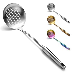 Evanda Skimmer, 38 cm Stainless Steel Kitchen Strainer, Slotted Spoon, with Comfort Handle and Hanging Holes, Strainers for Kitchen