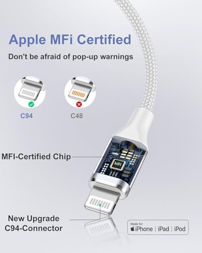 Aioneus USB C to Lightning Cable 2M, iPhone Charger Cable MFi Certified USB C iPhone Cord Type C Fast Charging Compatible with iPhone 14 13 12 11 8 7 Pro Max Mini X XS XR Plus, iPad