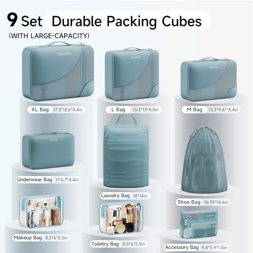 Image of 9 Set Packing Cubes for Travel, Gifts for Women Mom,Anti-Tearing Suitcase Organizer,OlarHike Vacation Essentials & Accessories for Cruise Ship