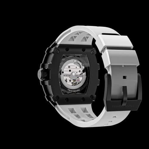 Tsar Bomba Men's Automatic Watch Mechanical Tonneau Luxury Skeleton Watches For Men 50M Waterproof Analogue Work Mens Wrist Watch Unique Cool Design Square Silver Big Face Wristwatch Silicone Strap #TOP4