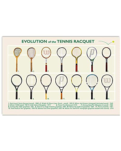 Bioprocess Póster de raqueta de tenis, evolución de la raqueta de tenis, vintage, decoración del hogar, póster de decoración de pared, letrero de estaño, póster de metal de 8 x 12 pulgadas