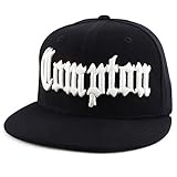DECKY City Name Old English Embroidered Flat Bill Snapback Cap - Black - Compton