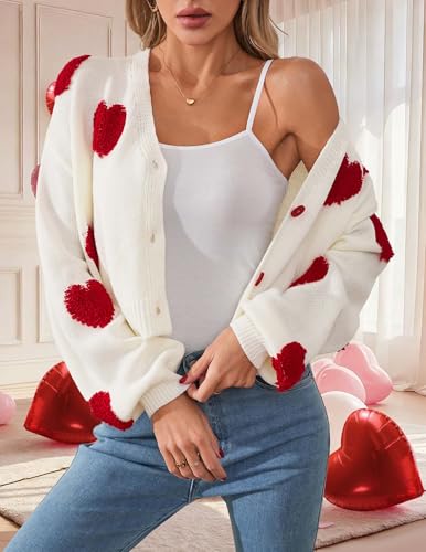 Image of Libsorge Womens Valentine Heart Cropped Cardigan Sweater 2026 Valentines Day Trendy Cute Crop Button Front Cardigans