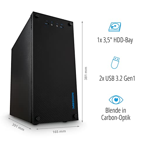 MEDION P63022 Desktop PC (Intel Core i5-12400, 256GB SSD, 16GB DDR4 RAM, WLAN, Win 11 Home)