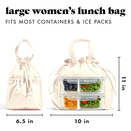 Fit & Fresh Lunch Bag for Women, Insulated Womens Lunch Bag for Work, Stain-Resistant Large Lunch Box for Women with Containers, Cinch Closure Cromwell Bag, Ivory Daisies by Fit & Fresh - Image 8