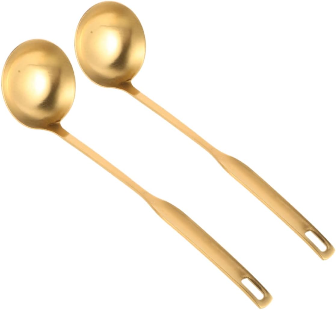 Golden Stainless Steel Soup Ladle 2pcs Thickened Reinforced for Hotpot