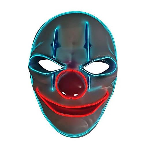 SOUTHSKY Clown Masque Lumière Masques LED masque EL fil s'allume pour Adulte Halloween Costume Déguisement Cosplay Party