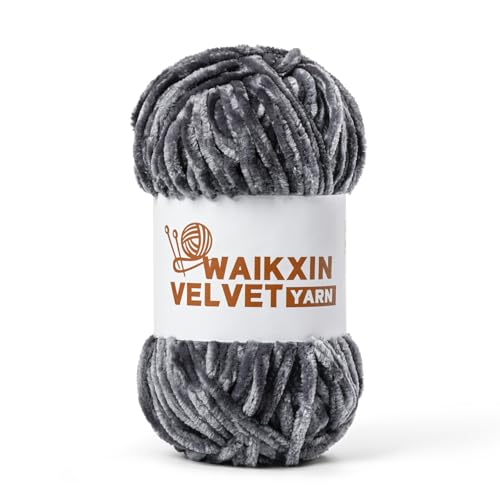 Image of Chunky Chenille Yarn for Crocheting, Baby Yarn for Crocheting Soft, Plush Velvet Yarns, 100g (87.4 yds) Fluffy Yarn for Crochet Amigurumi (Dark Gray)