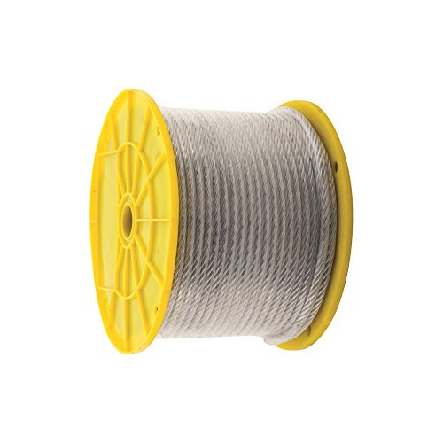 KingChain 505552 3/16-in x 1/4-in x 250 ft PVC Coated Galvanised Steel 7 x 19 Aircraft Cable Metal Wire Rope with 850 lb Safe Working Load