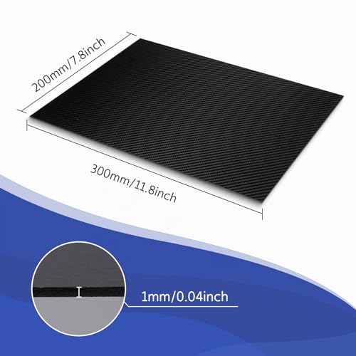 Carbonplatte 200 x 300 x 1 mm – 100% 3K Twill matte Köper Kohlefaserplatte für handgefertigte DIY-Geldbörsen-Modellteil-Reparaturplatte (200 X 300 X 1 MM)