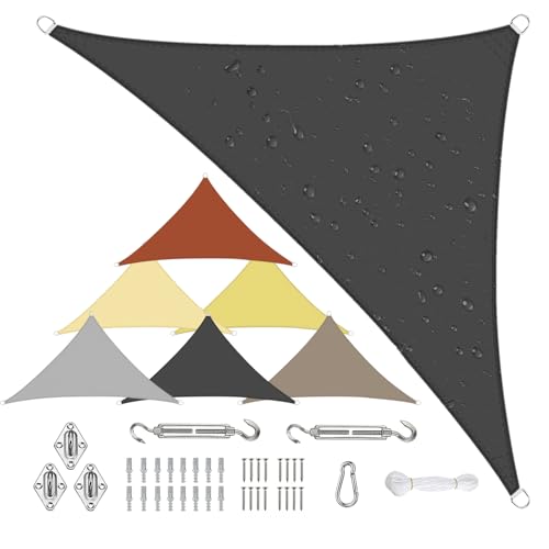 Sonnensegel Wasserdicht Dreieckig Viele Größen und Farben aus PES-Polyester 95% UV-Schutz Witterungsbeständig Reißfest mit Befestigungsset für Terrasse und Garten-1.6x1.6x2.3m Anthrazit