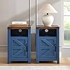 Blue Farmhouse Nightstand Set of 2, End Tables Set with