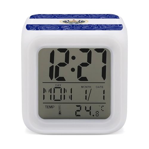 Reloj despertador digital con diseño de cachemira y bandera de El Salvador para dormitorio, pantalla LED, alarmas de noche