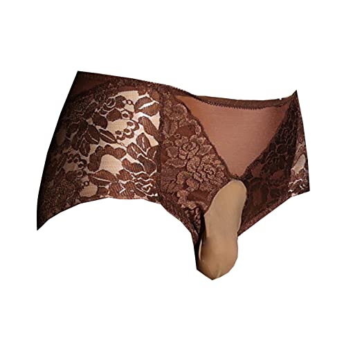 LESOYA Men's Lace Sheer Panties Sissy Low Rise Briefs Boxers See Through Sheer Bikini Underwear with Sheath