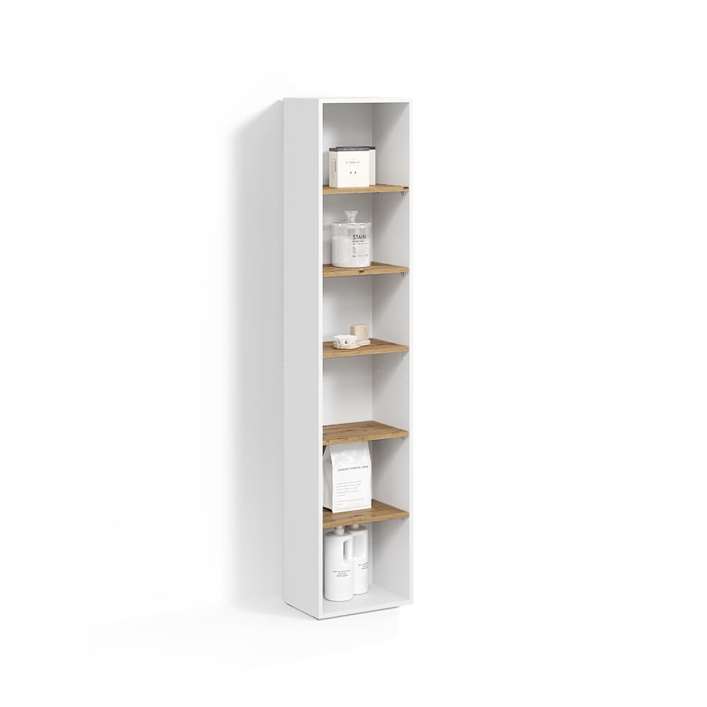 Livinity Meuble Salle de Bain Paolina, Blanc/Artisan, 40.2x188.6cmEspace de Rangement supplémentaire pour Serviettes, Produits de Soins et décorations