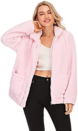 Comeon Women's Faux Fur Jacket Shaggy Jacket Winter Fleece Coat Outwear Shaggy Shearling Jacket (Pink, 3X-Large)