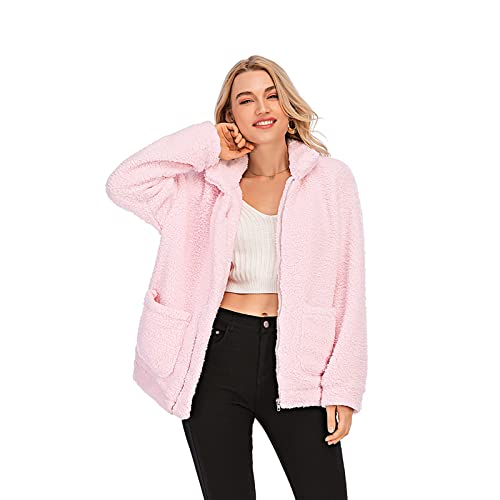 Comeon Women's Faux Fur Jacket Shaggy Jacket Winter Fleece Coat Outwear Shaggy Shearling Jacket (Pink, 3X-Large) #TOP3
