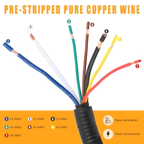 Image of Zhushan 7 Pin Trailer Wiring Harness, OEM USCAR Connector for Ford F150, Chevy Silverado, GMC Sierra, Dodge Ram, 7-Way Splice-in Hitch Socket Pigtail, 12-16 AWG Copper Wire & Flex Tubing