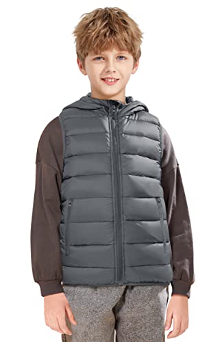 SOLOCOTE Boy's Puffer Vest Hooded Coat Water-Resistant Warm Winter Fleece Sleeveless Girl's Jacket for 6-14 Years