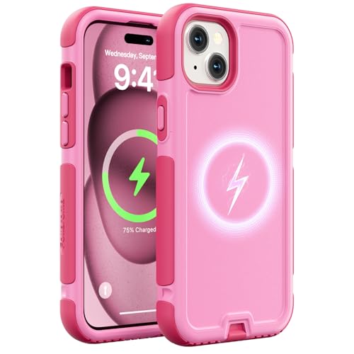 Follaroma Magnetic for iPhone 15 Plus Case,Heavy Duty Phone Cases,Pink,6.7"