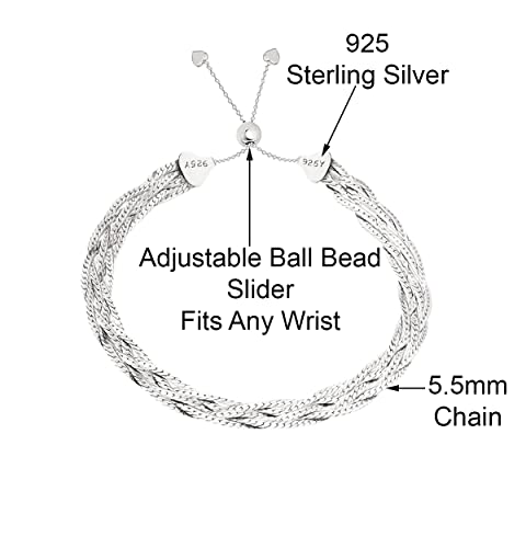 Savlano 925 Sterling Silver Braided Herringbone Chain Adjustable Bolo Slider Bracelet – 18K Gold Plated Over Silver Bracelet for Women - Made In Italy Comes with a Gift Box2