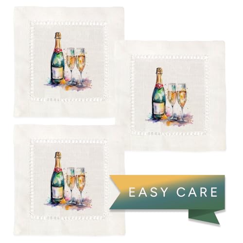 Jolitee Decorative Hemstitch Cocktail Napkins, 6"x6" Washable Linen-Like Cloth Napkins, Handmade for Entertaining and Everyday Use (Champagne) by Jolitee - Image 3