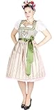Tramontana 65er midi Dirndl mit naturfarbenem Leinenoberteil und rosa Rock oliv Schürze