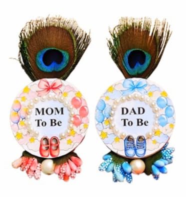 Mom and Dad To Be Baby Shower Brooches with Peacock Feathers, Flowers and embellishments-image-0