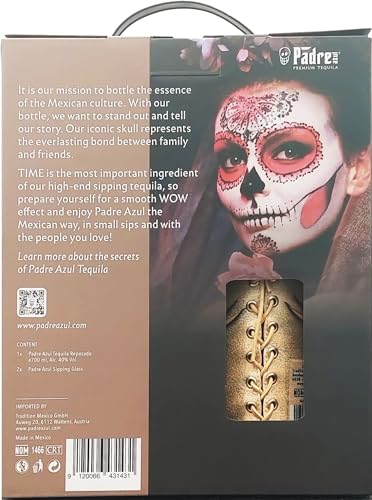 Padre Azul Tasting Set Tequila Reposado 40% • Premium Tequila Made in Mexico • Sehr weicher Tequila Reposado für den puren Genuss in Geschenkpackung inklusive zwei Gläser (1 x 0.7 l)