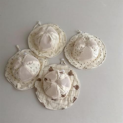 Bucket Hat, Baby Hat Cartoon Print Bucket Windproof Sun Protective Fishing Hats for Girls Boy Breathable Mesh Hats(Red Flower)3